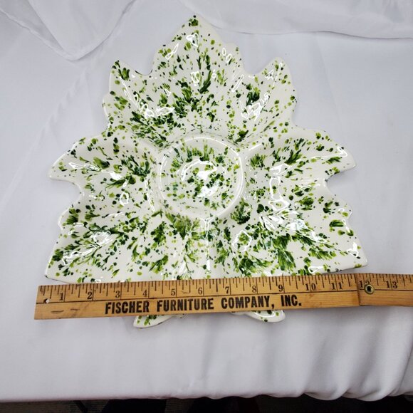 VTG Holland Mold Ceramic Serving Dish Tray 1972 Green & White Poinsettia Shape - Picture 4 of 14